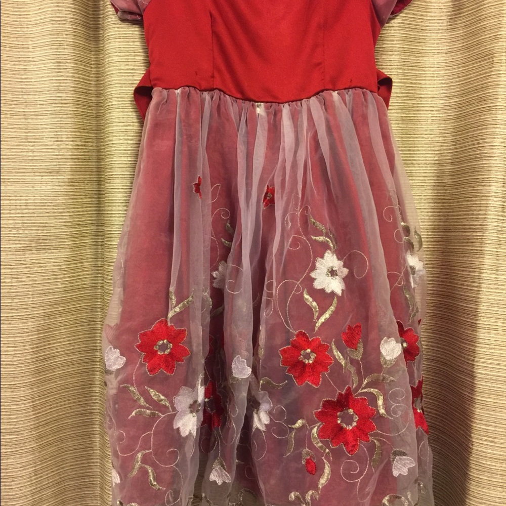 Beautiful shear floral red dress with silk top